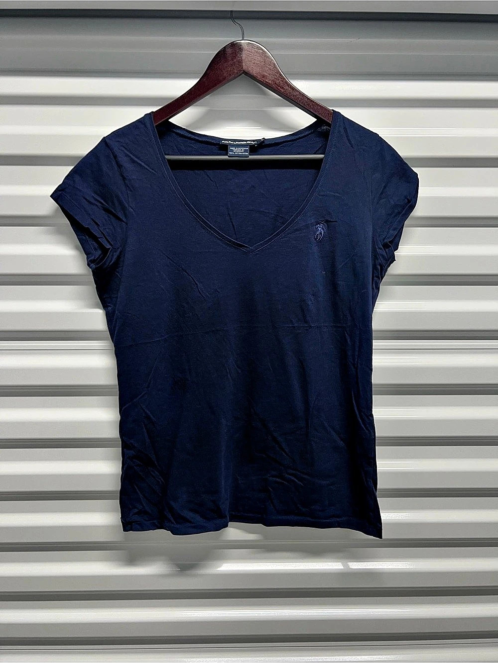 Ralph Lauren V-Neck Cotton Tee in Blue Size Large Like New